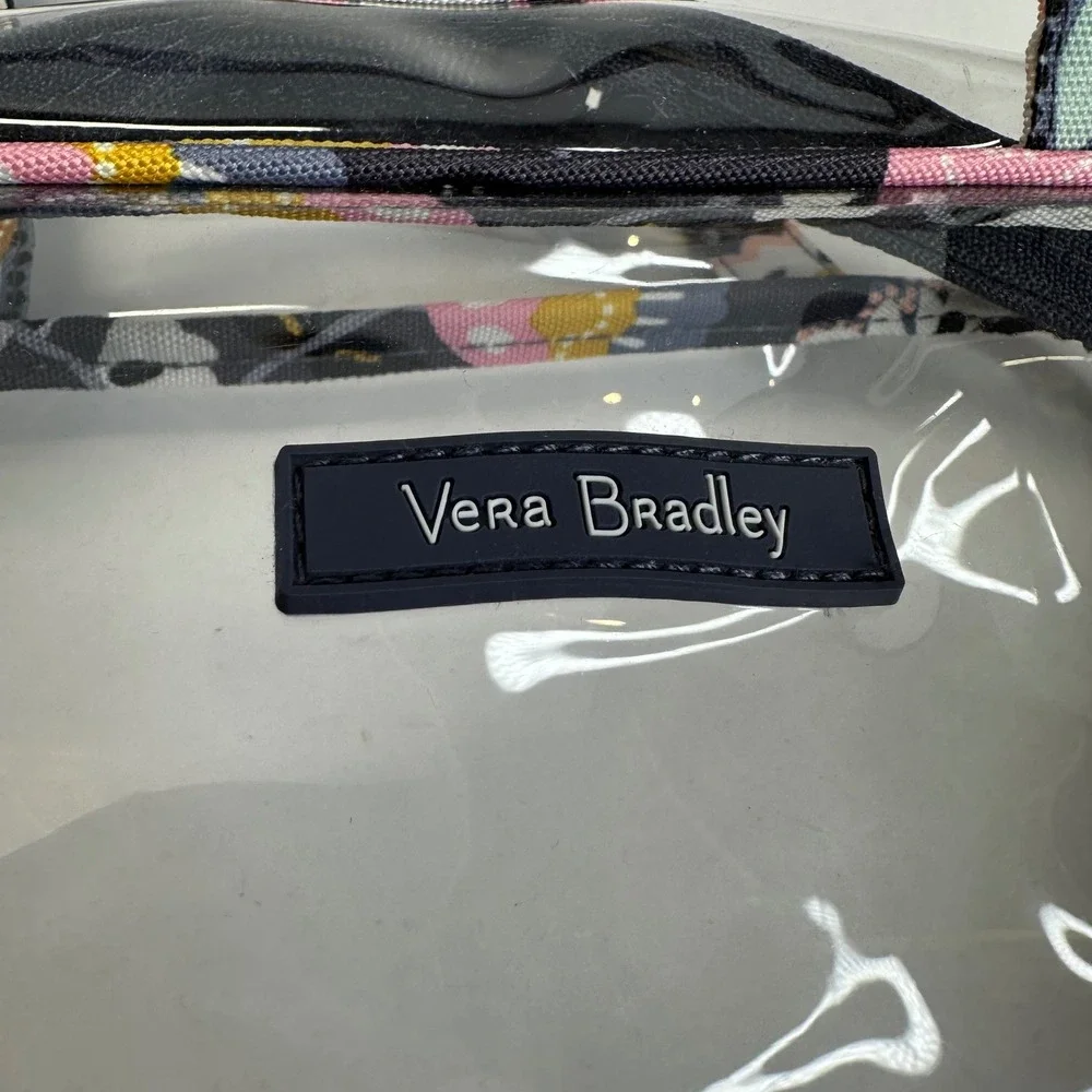Vera Bradley Clear Cosmetic Bag Floral Trim Navy Blue Travel Organizer Pouch